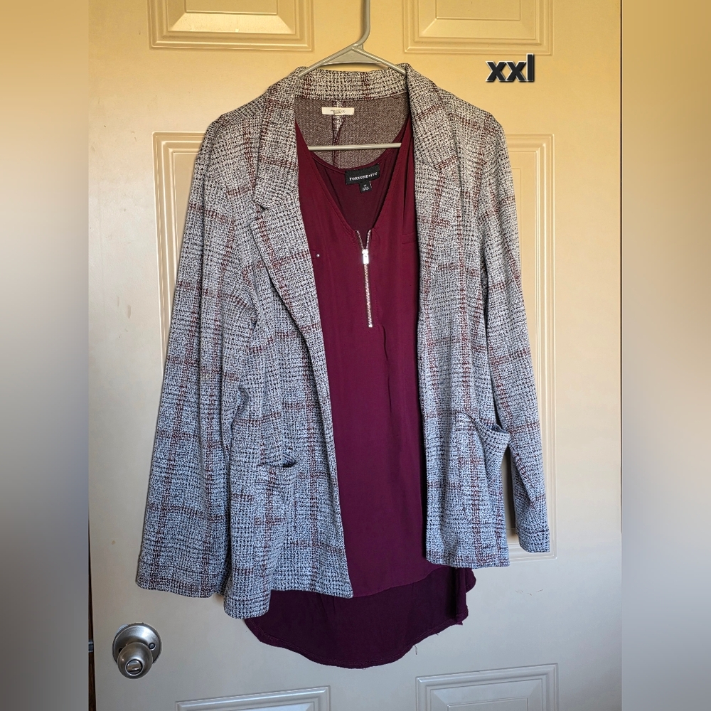 Maurices Burgundy and White Blazer XXL And Tank
